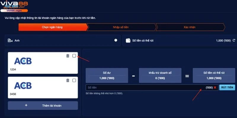 Điền thông tin rút tiền tại VIVA88 nhanh chóng và đầy đủ